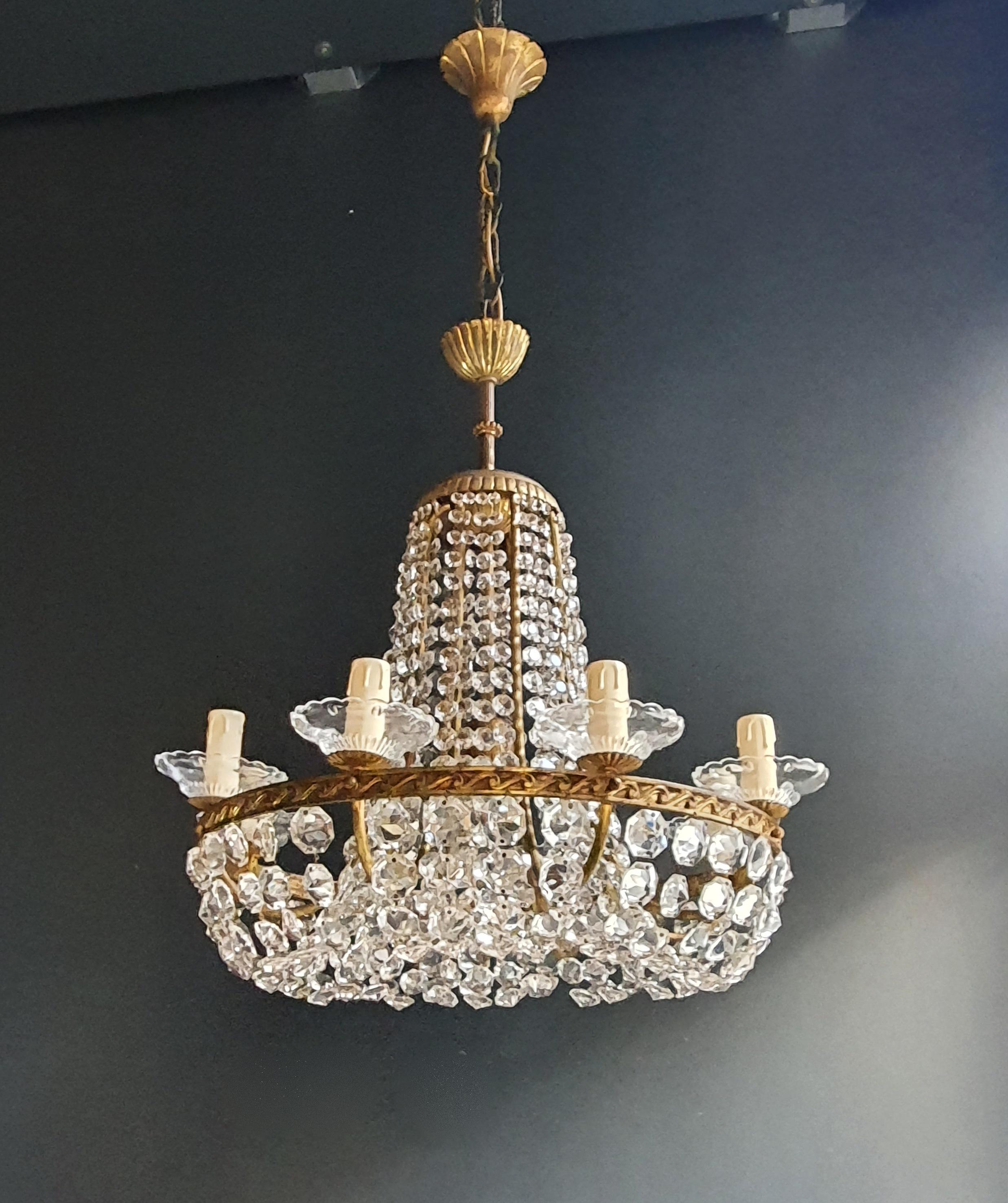 Fine Brass Empire Chandelier Crystal Lustre Basket Lamp Antique In Good Condition In Berlin, DE