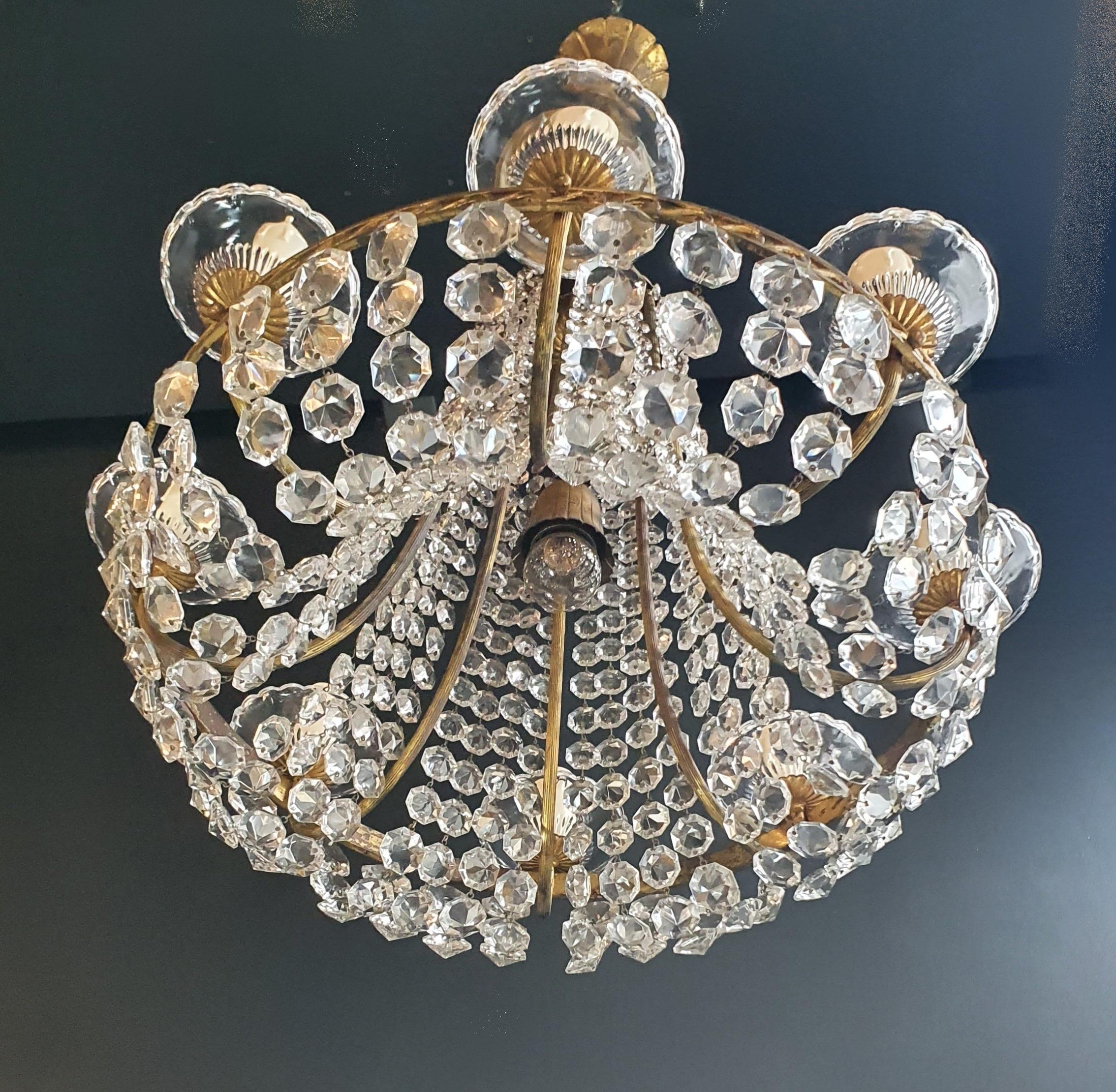 Fine Brass Empire Chandelier Crystal Lustre Basket Lamp Antique 1