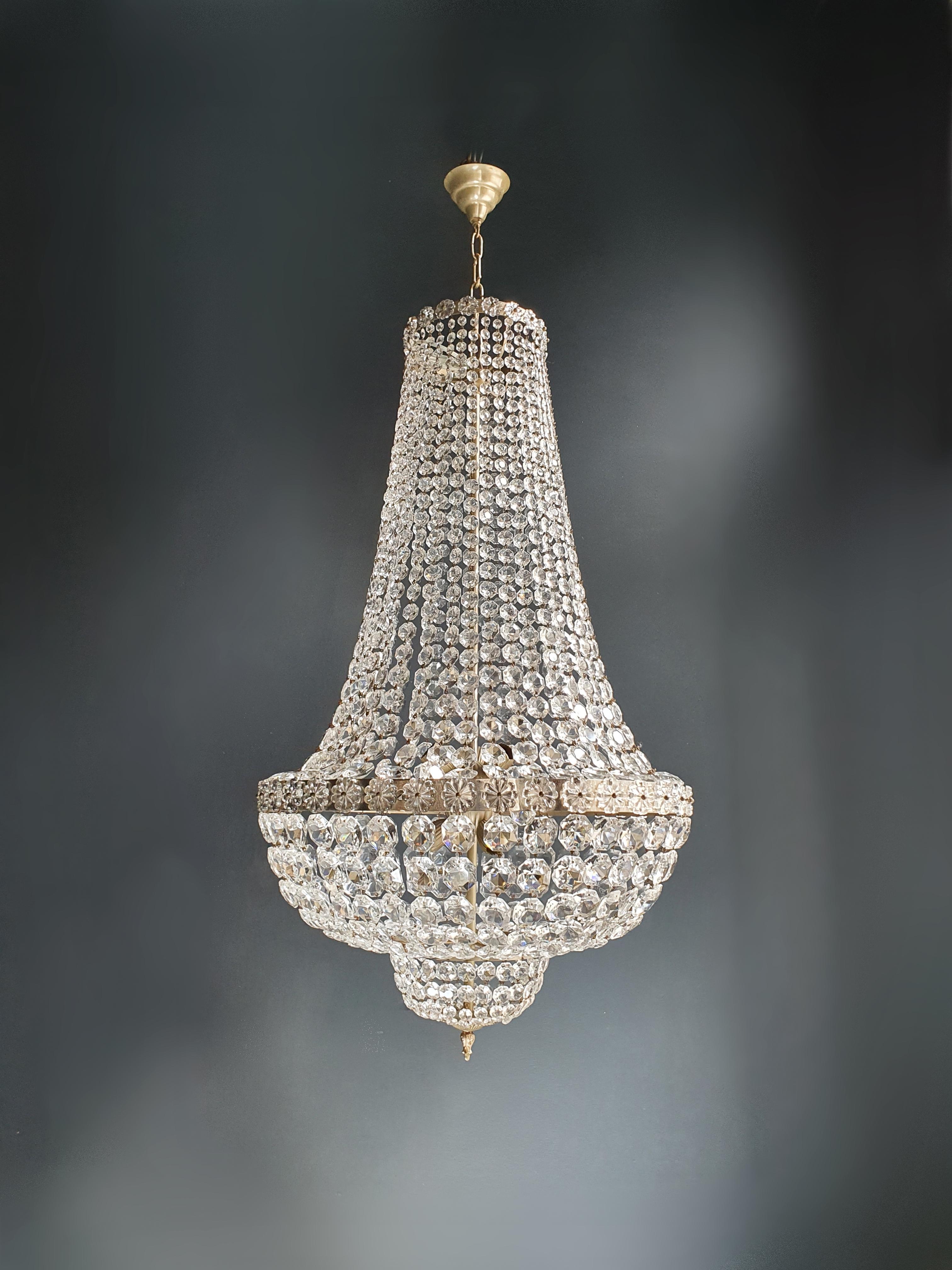 18th Century and Earlier Fine Brass Empire Chandelier Crystal Sac a Pearl Silver Chrome Art Deco Classic