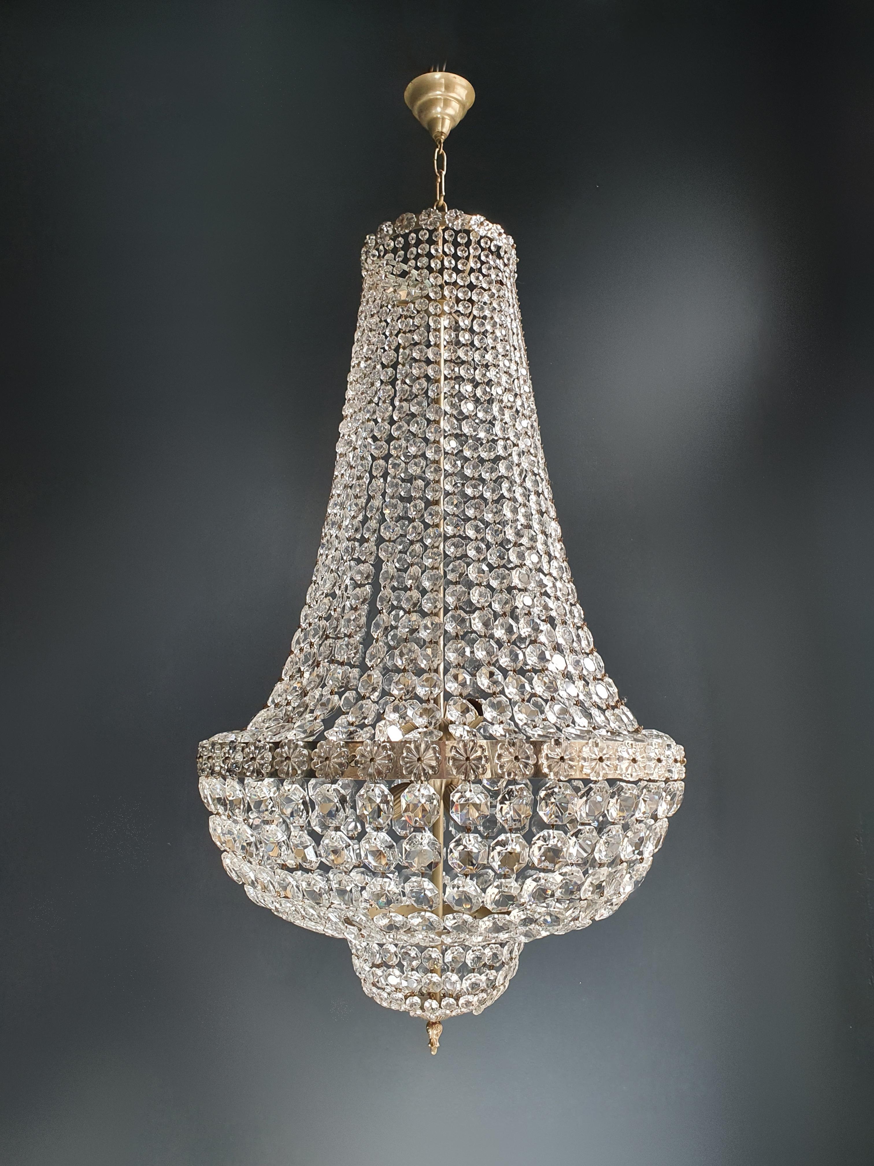 Glass Fine Brass Empire Chandelier Crystal Sac a Pearl Silver Chrome Art Deco Classic