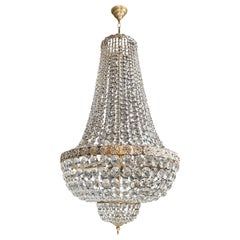 Antique Fine Brass Empire Chandelier Crystal Sac a Pearl Silver Chrome Art Deco Classic