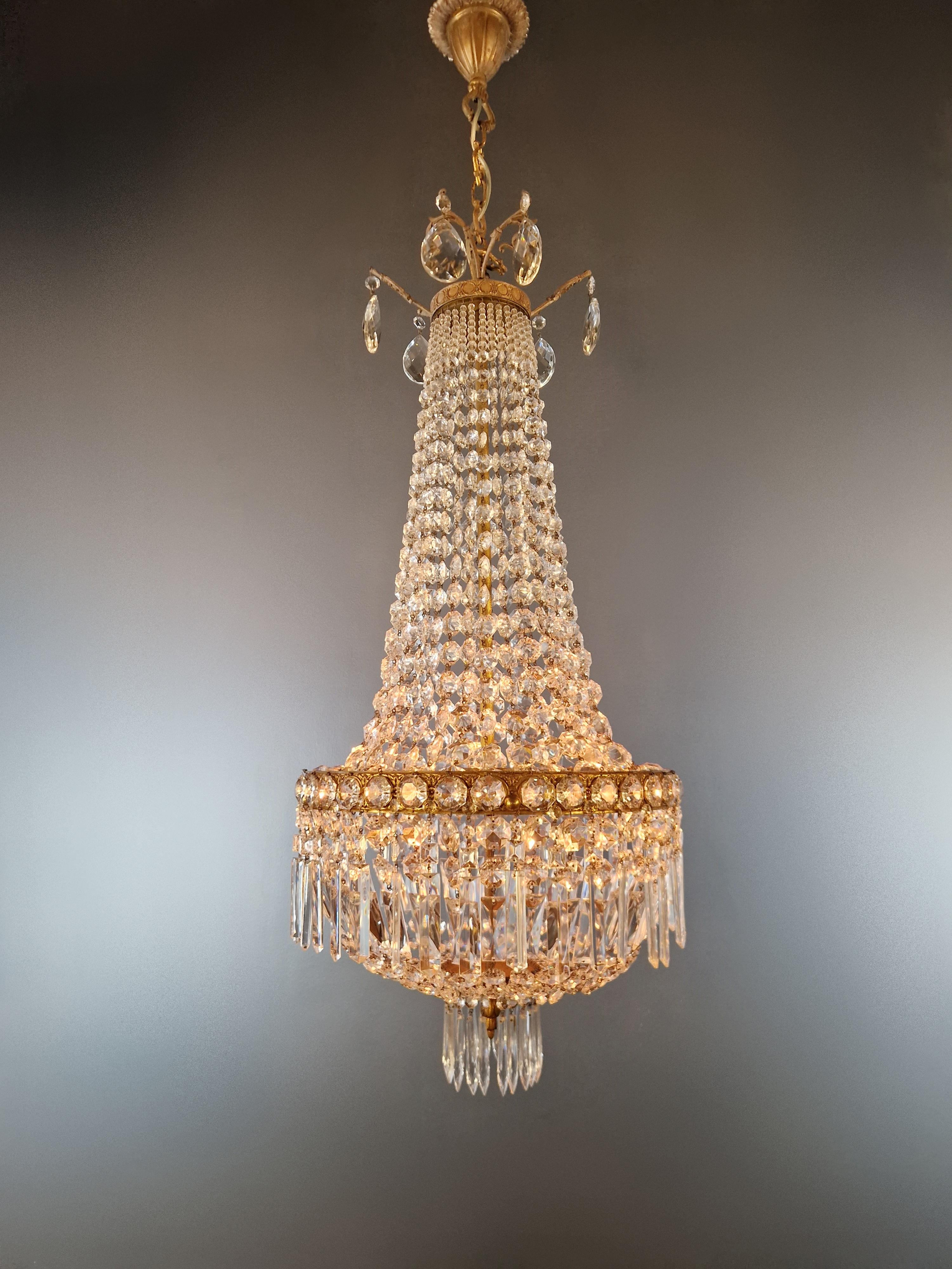 italien Fine lampe panier Empire Sac a Pearl Chandelier Crystal Lustre Antique en vente