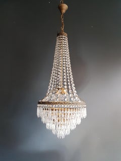 Fine Brass Empire Sac a Pearl Chandelier Crystal Lustre Ceiling Lamp Antique