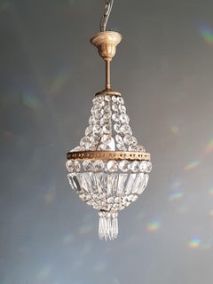 Fine Brass Empire Sac a Pearl Chandelier Crystal Lustre Ceiling Lamp Antique