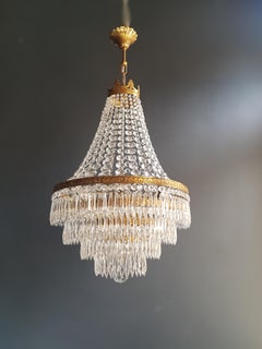 Fine Brass Empire Sac a Pearl Chandelier Crystal Lustre Ceiling Lamp Antique