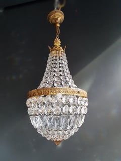 Fine Brass Empire Sac a Pearl Chandelier Crystal Lustre Ceiling Lamp Antique