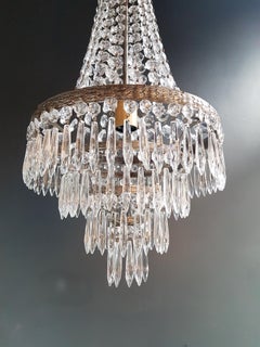 Fine Brass Empire Sac a Pearl Chandelier Crystal Lustre Ceiling Lamp Antique