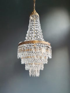 Fine Brass Empire Sac a Pearl Chandelier Crystal Lustre Ceiling Lamp Antique