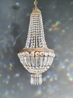 Fine Brass Empire Sac a Pearl Chandelier Crystal Lustre Ceiling Lamp Antique