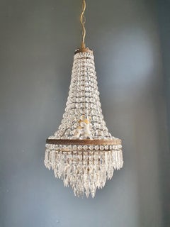 Fine Brass Empire Sac a Pearl Chandelier Crystal Lustre Ceiling Lamp Antique