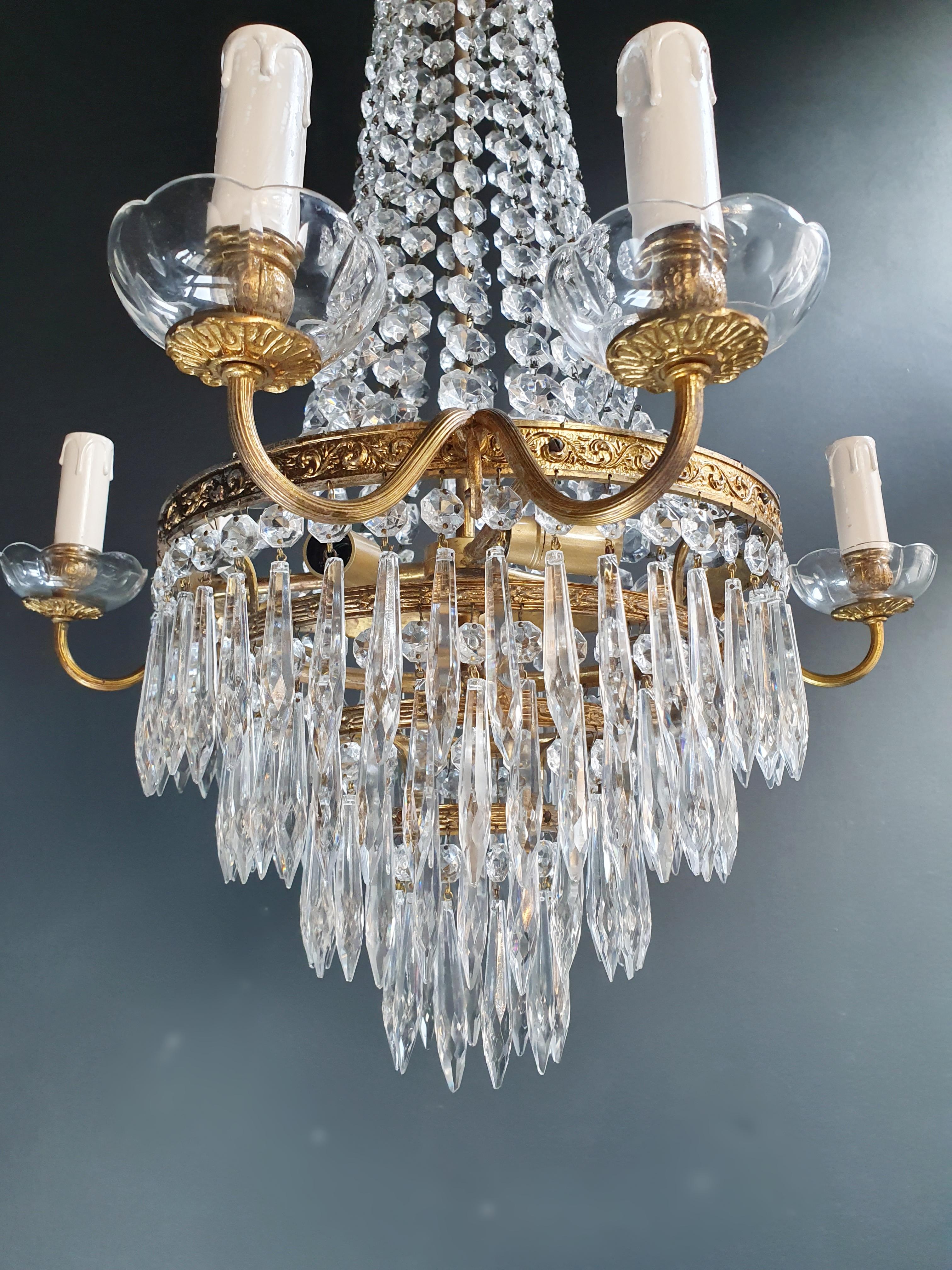 European Fine Brass Empire Sac a Pearl Chandelier Crystal Lustre Ceiling Lamp Antique