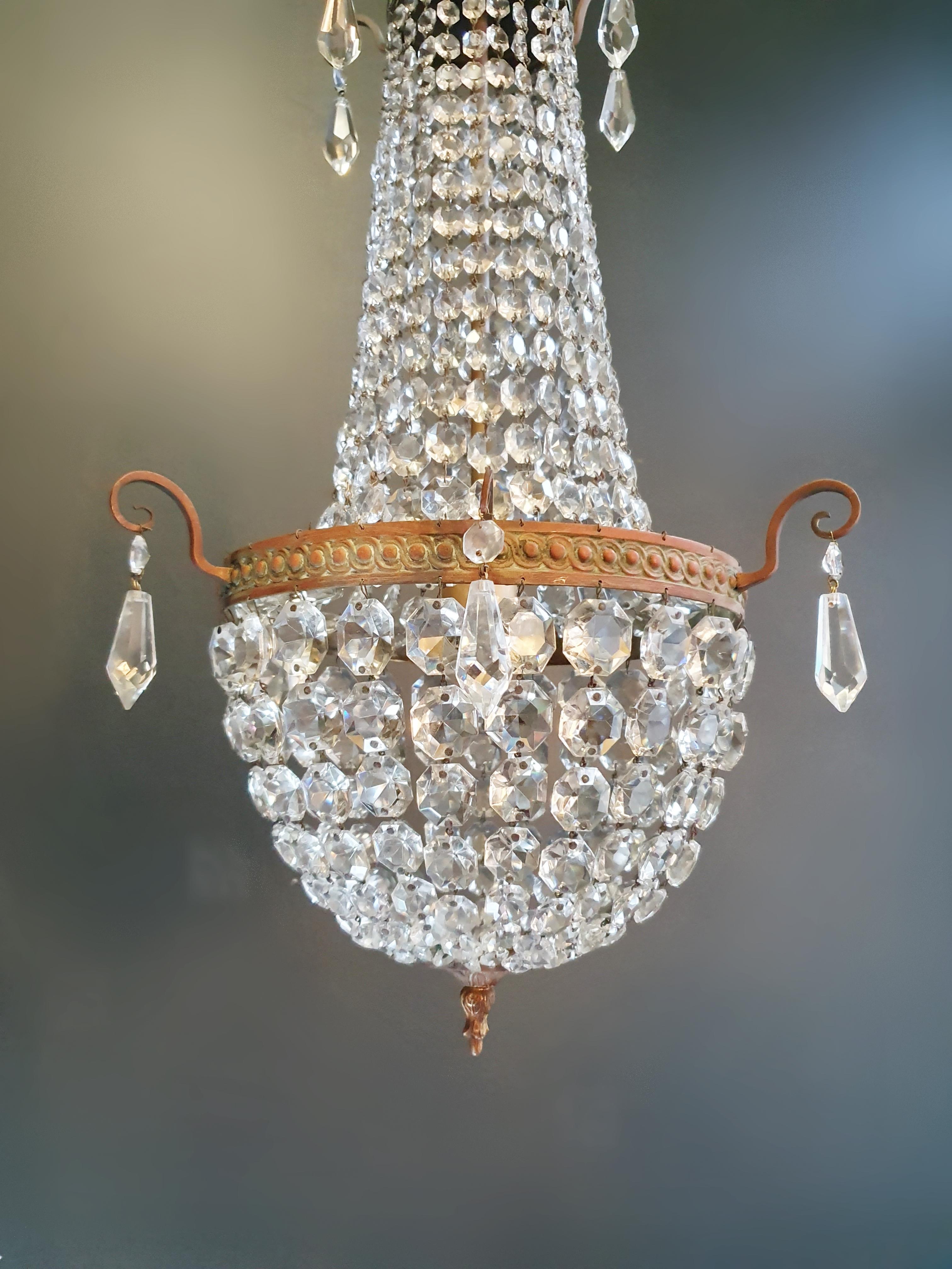 European Fine Brass Empire Sac a Pearl Chandelier Crystal Lustre Ceiling Lamp Antique