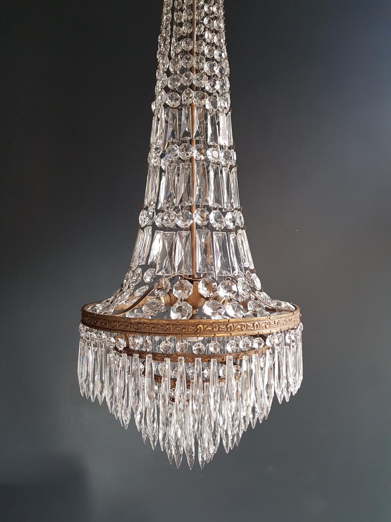European Fine Brass Empire Sac a Pearl Chandelier Crystal Lustre Ceiling Lamp Antique For Sale