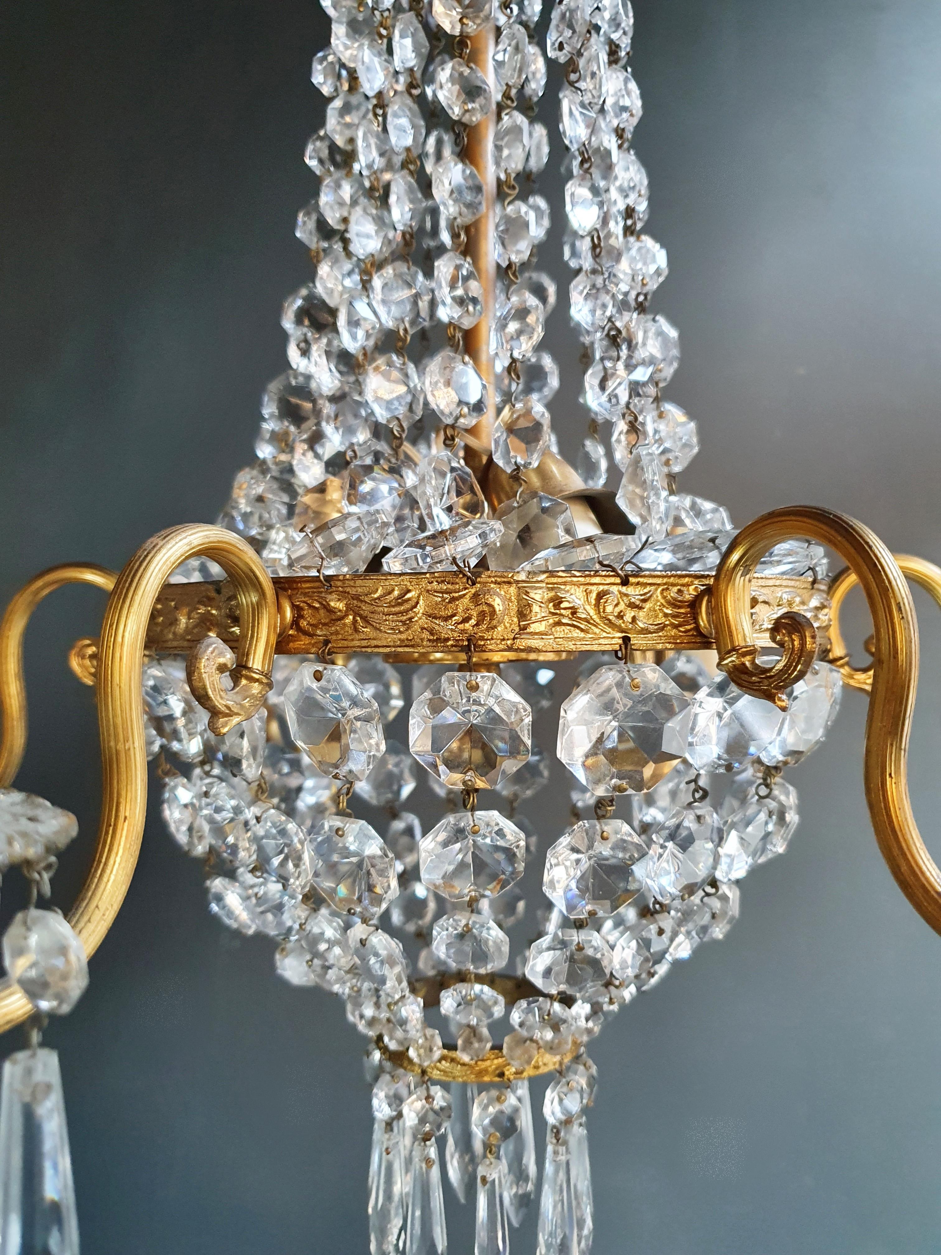 Hand-Knotted Fine Brass Empire Sac a Pearl Chandelier Crystal Luster Ceiling Lamp Antique