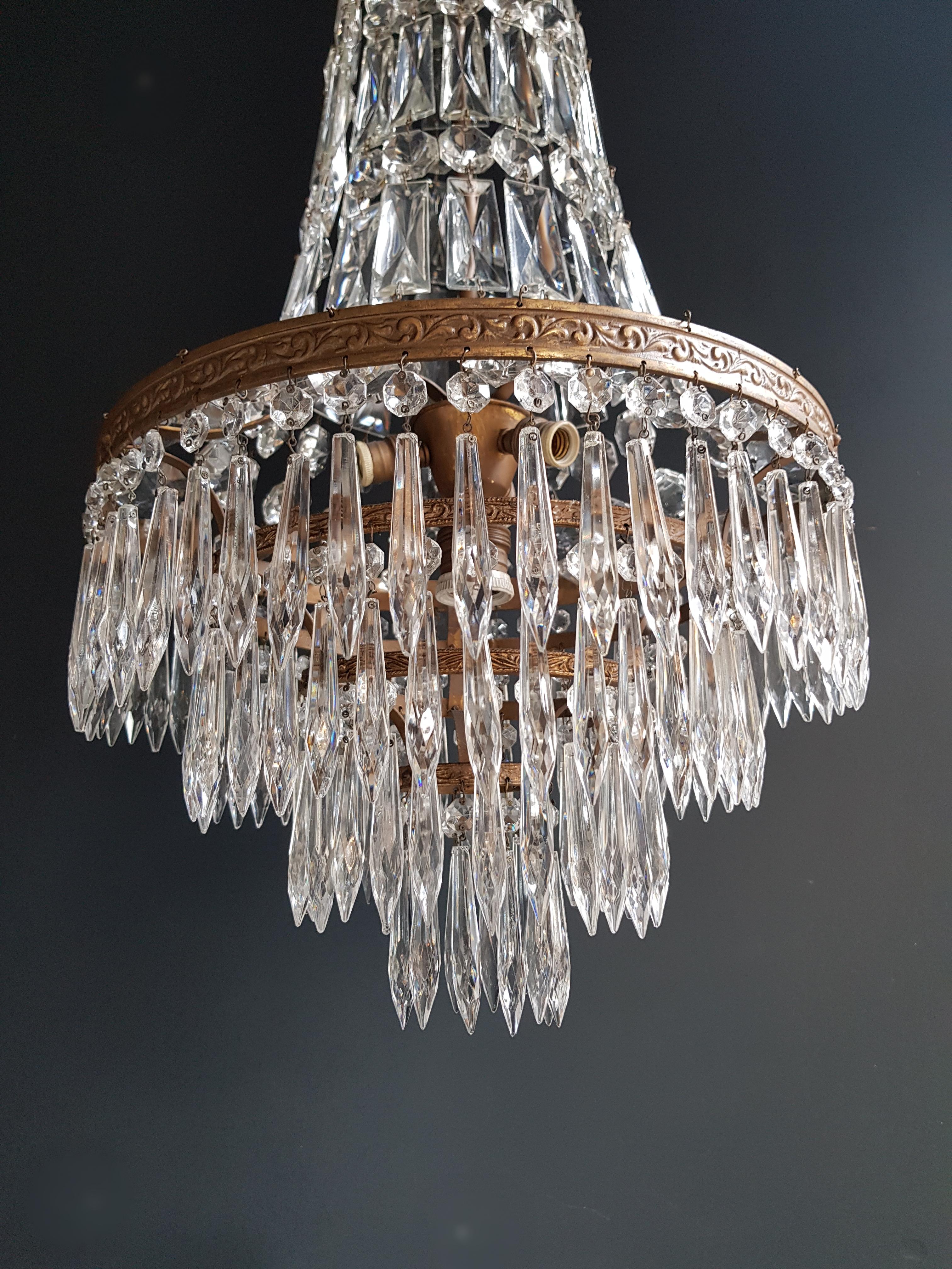 Hand-Knotted Fine Brass Empire Sac a Pearl Chandelier Crystal Lustre Ceiling Lamp Antique