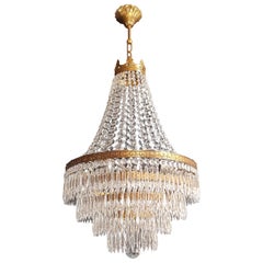 Fine Brass Empire Sac a Pearl Chandelier Crystal Lustre Ceiling Lamp Antique