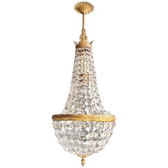 Fine Brass Empire Sac a Pearl Chandelier Crystal Lustre Ceiling Lamp Antique