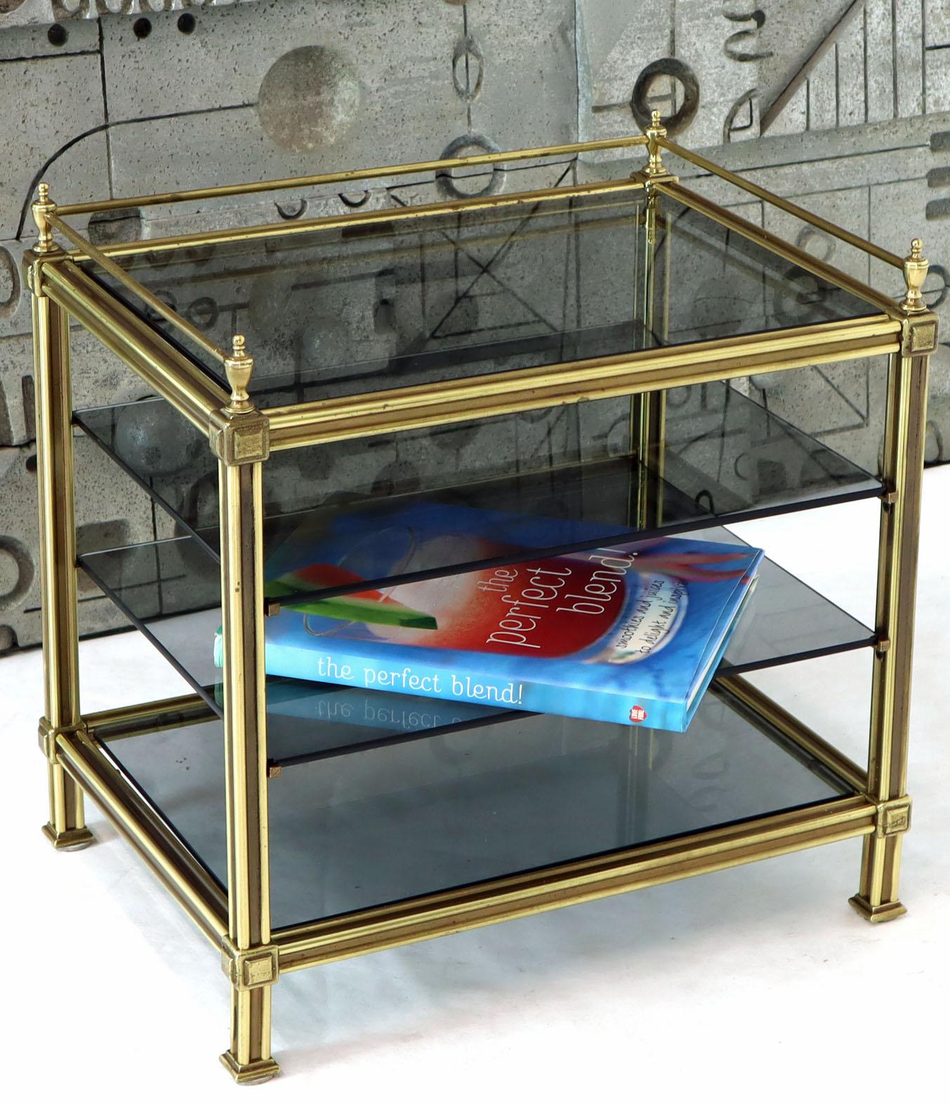 Fine Brass Smoked Glass Magazine Rack Stand Paper Tray with Gallery 6