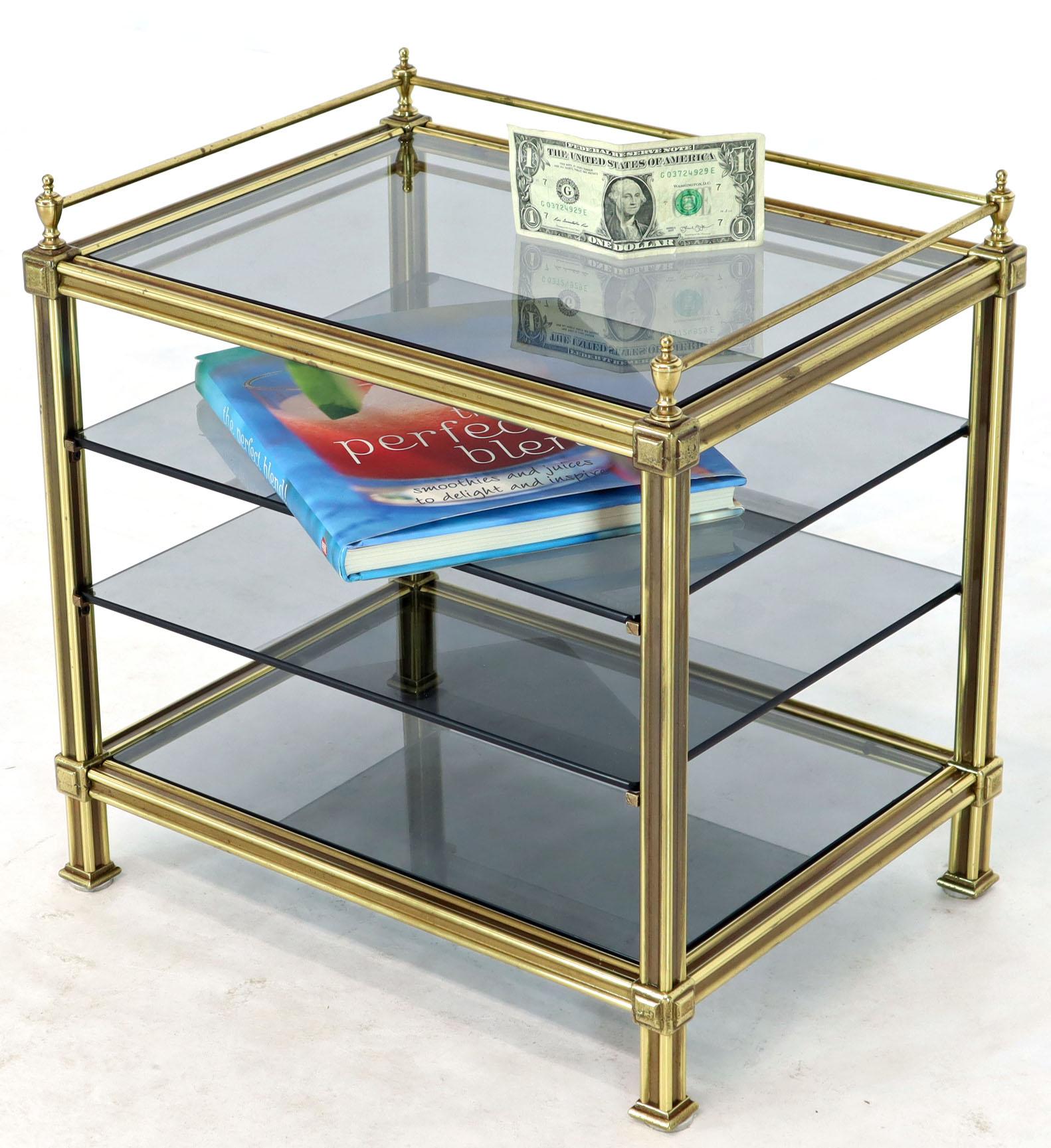 Mid-Century Modern Fine Brass Smoked Glass Magazine Rack Stand Paper Tray with Gallery