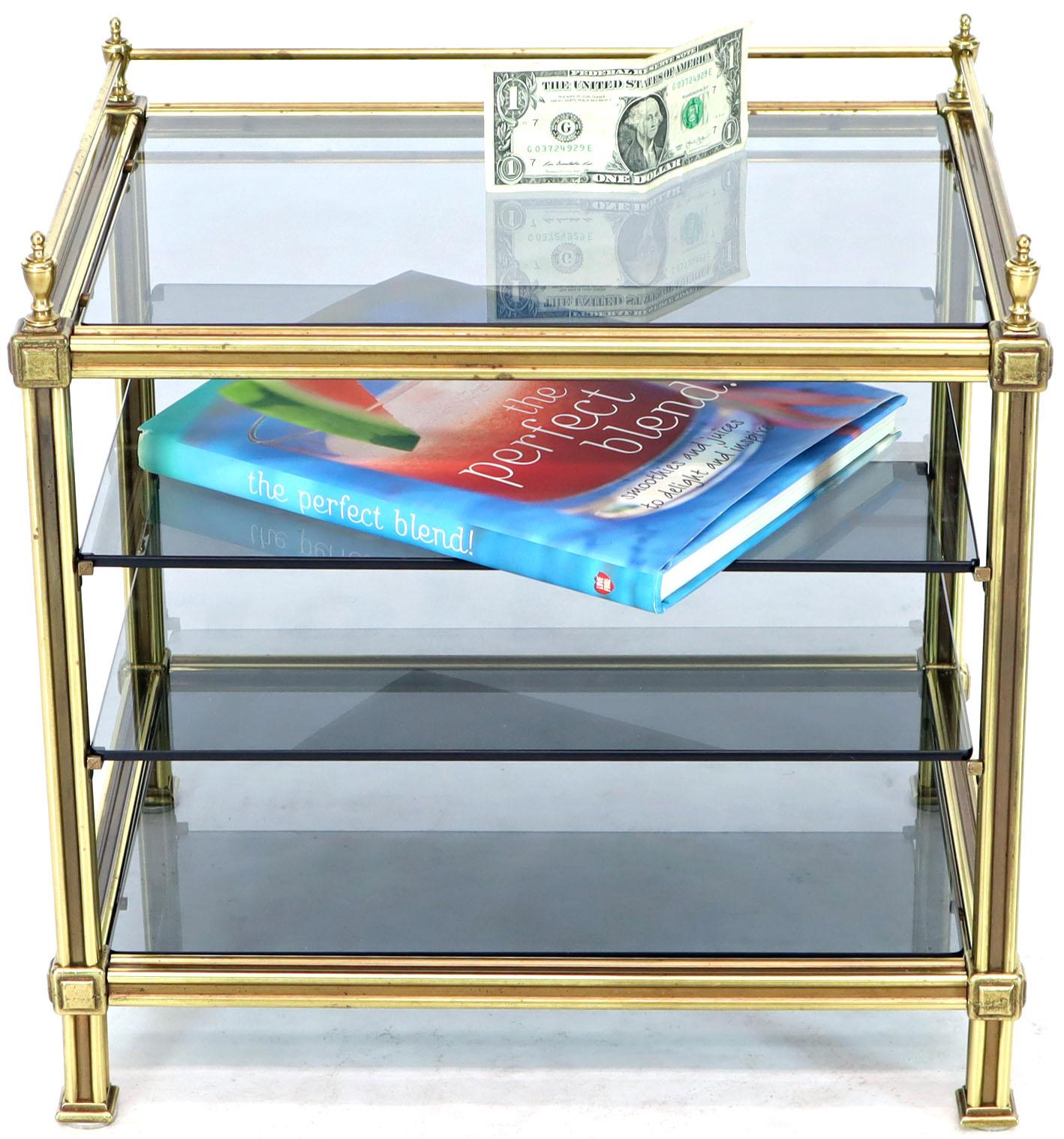 Polished Fine Brass Smoked Glass Magazine Rack Stand Paper Tray with Gallery