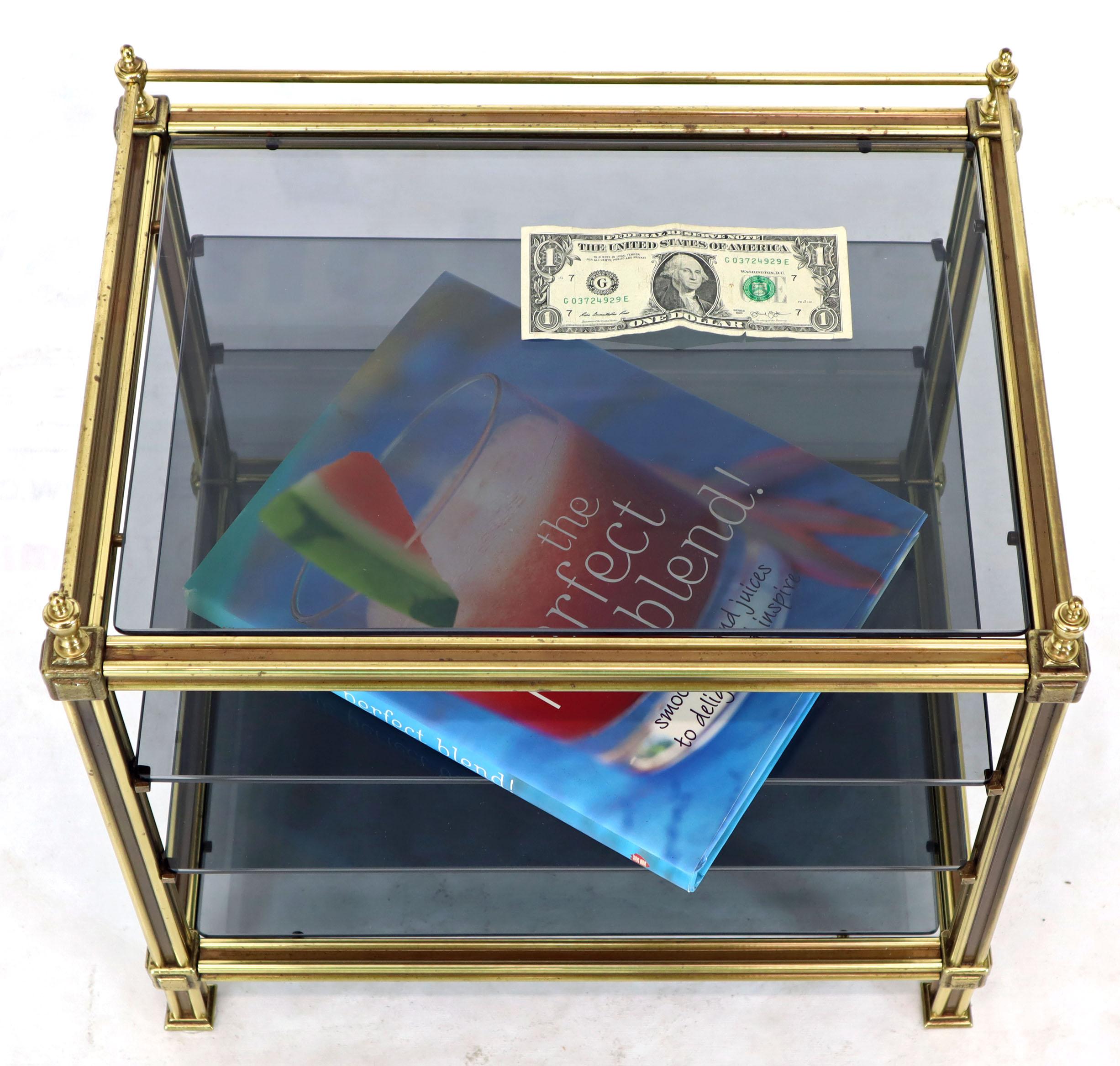 Fine Brass Smoked Glass Magazine Rack Stand Paper Tray with Gallery In Good Condition In Rockaway, NJ