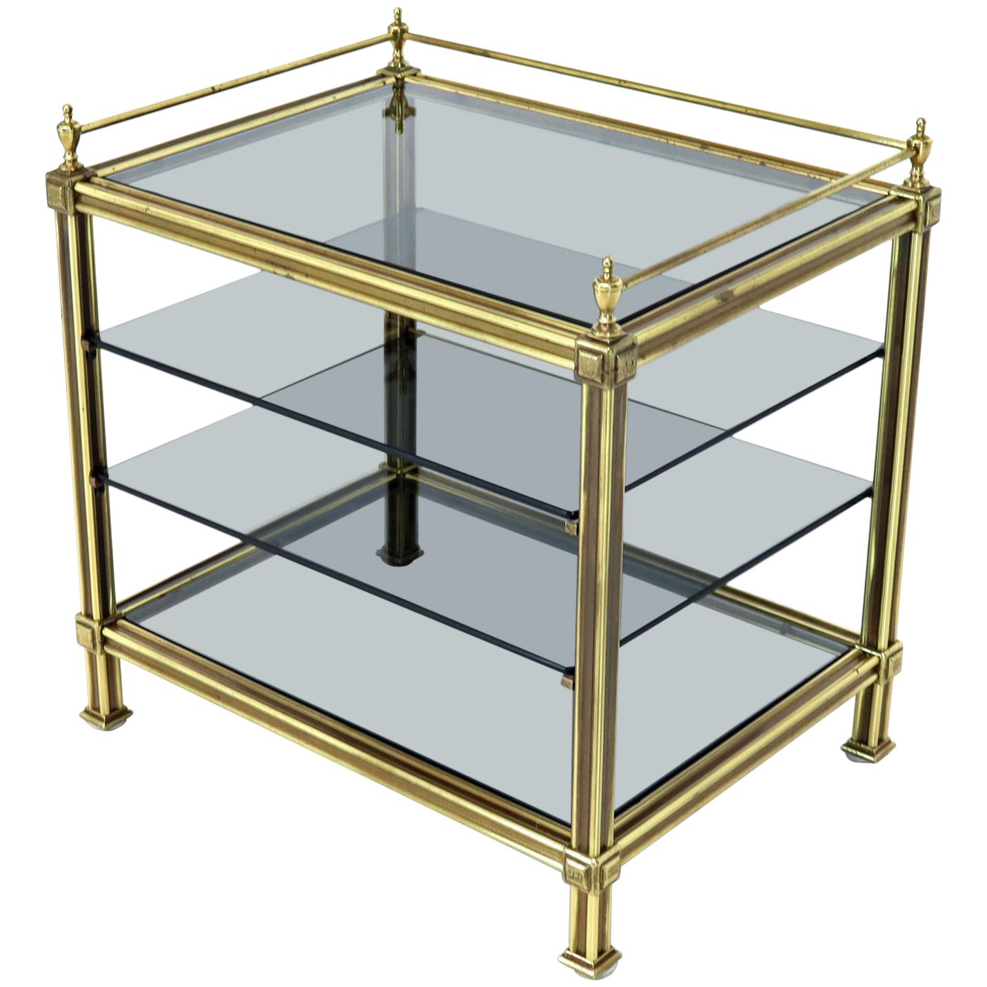 Fine Brass Smoked Glass Magazine Rack Stand Paper Tray with Gallery