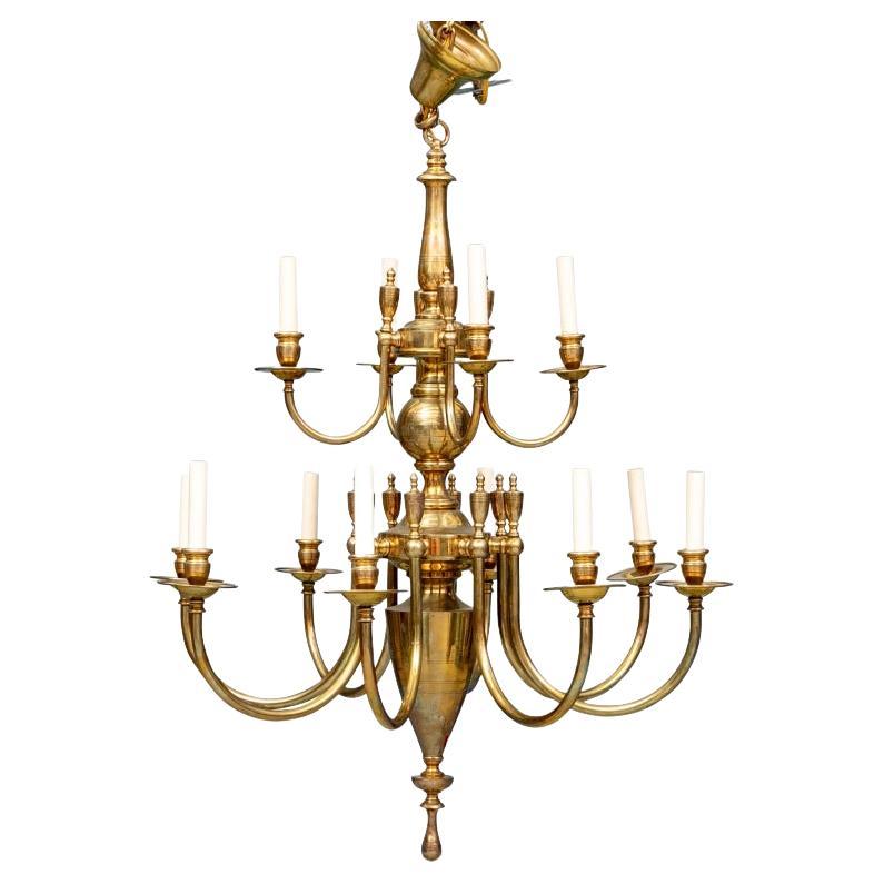 Fine Brass Tiered 12 Light Chandelier from Remains Antique Lighting  For Sale