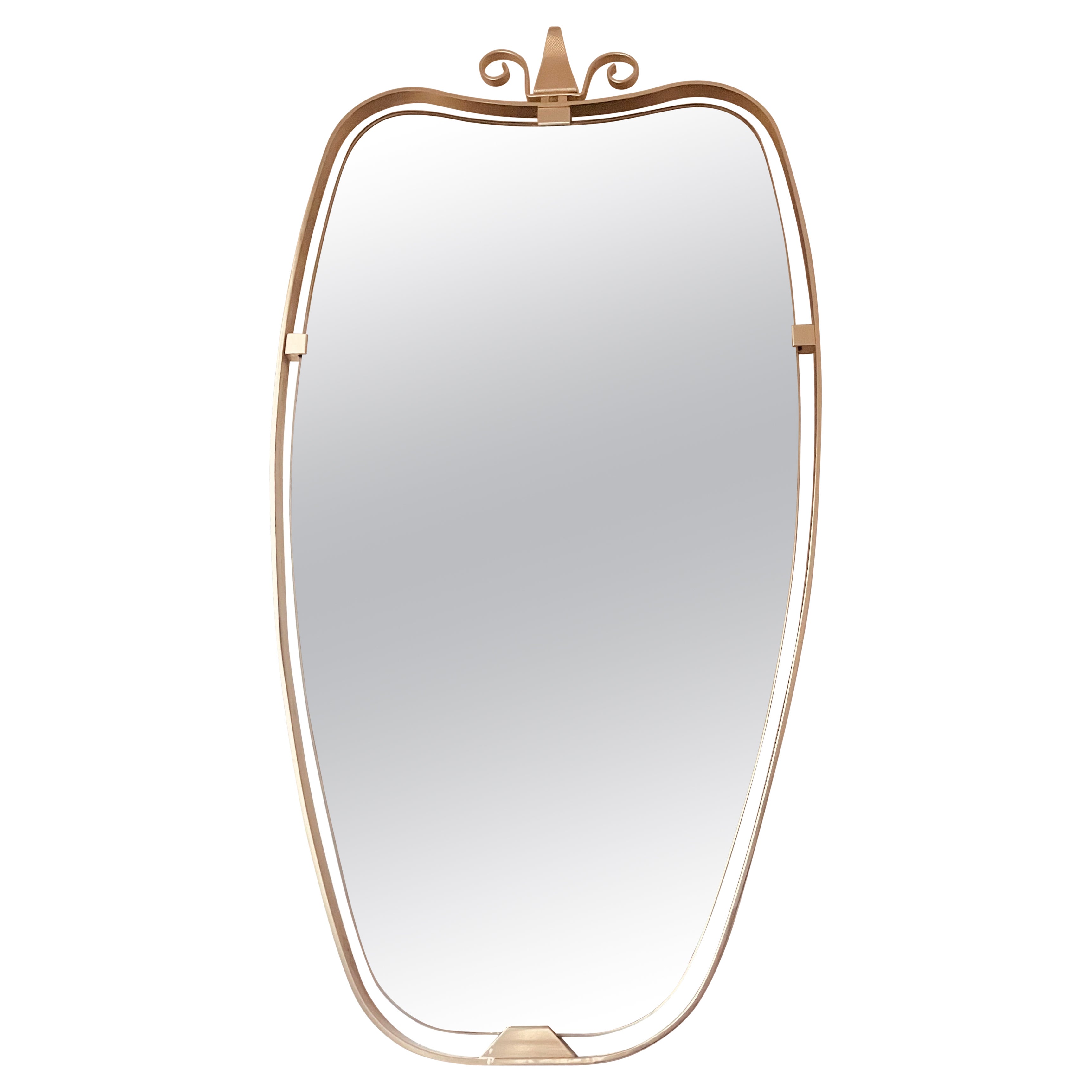 Fine Brass Wall Mirror In the Style of Gio Ponti, Italy 1950.