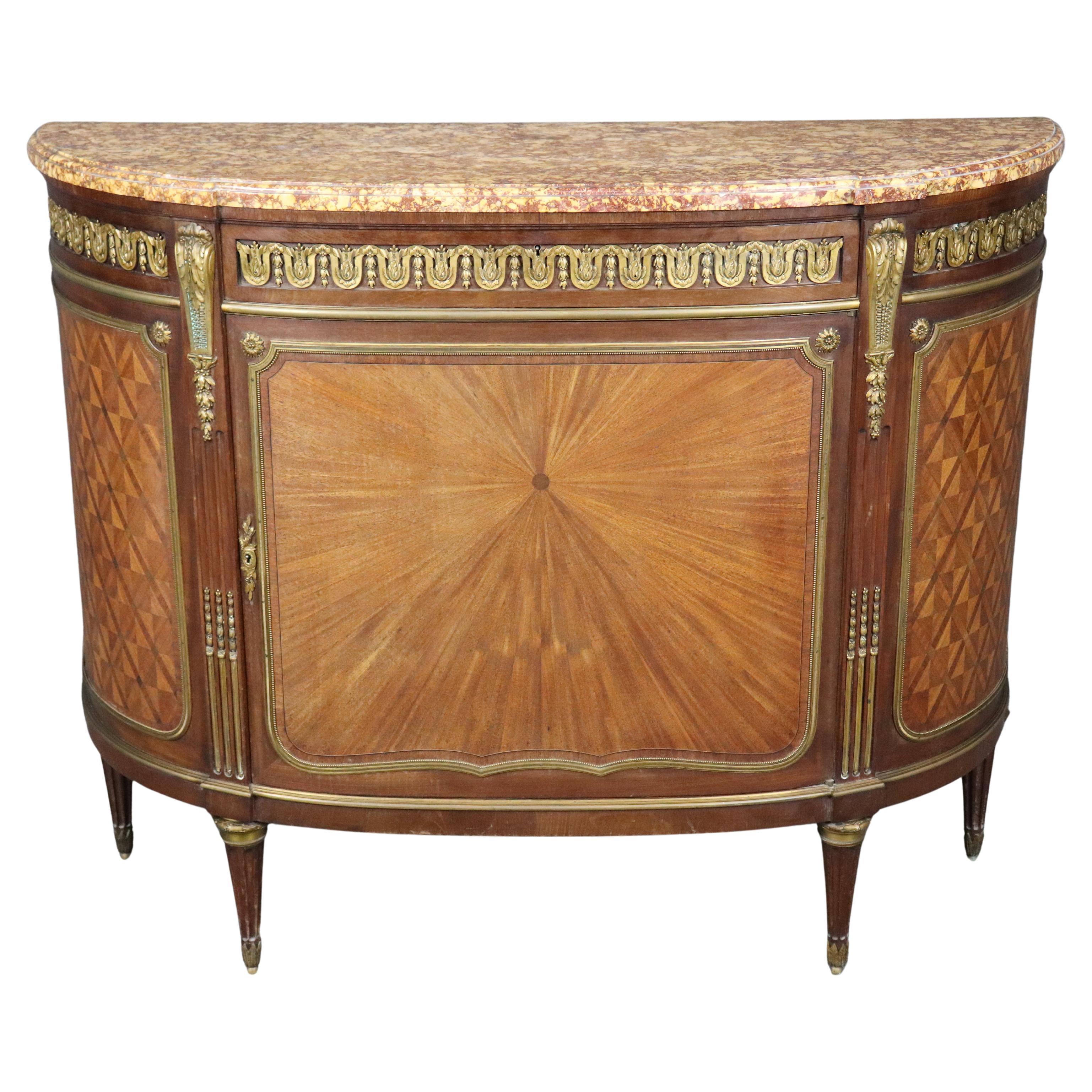 Fine Breche Marble Top Paul Sormani Attributed Bronze Mounted Inlaid Commode For Sale
