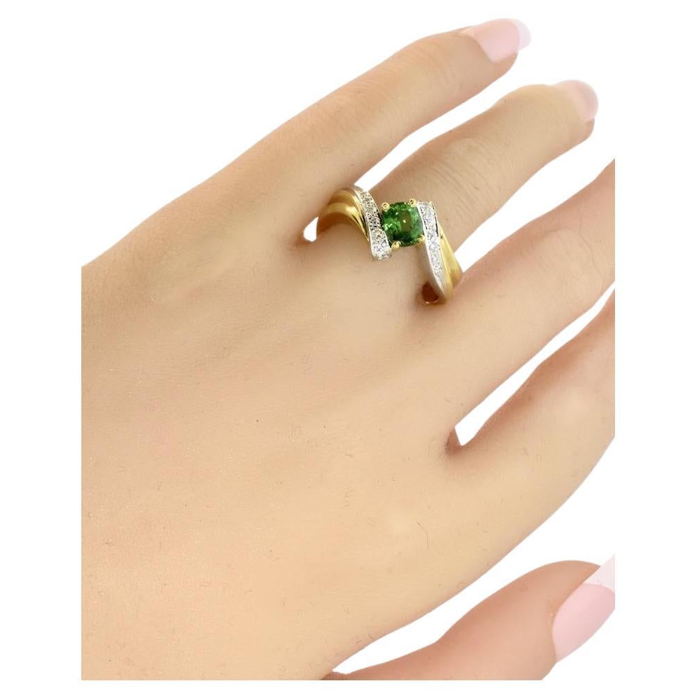 Fine Bright Green Natural Tsavorite and White Diamond Vintage Ring