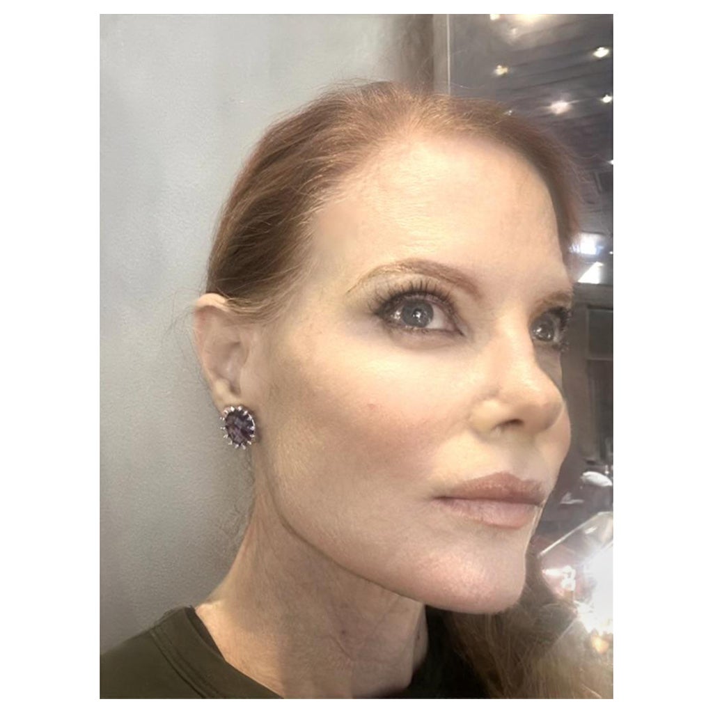 Fine Bright Purple Natural Amethyst 18K Yellow
White Gold Modern Earrings