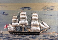 Fine British Sailor's Woolwork of Royal Navy Ship with Traputo Sails