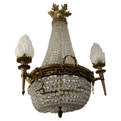 Fine Bronze and Crystal Period Empire Chandelier, 20th Century