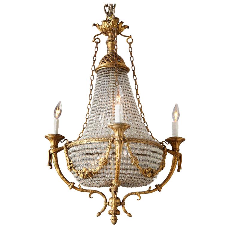 Fine Bronze and Crystal Period Empire Chandelier