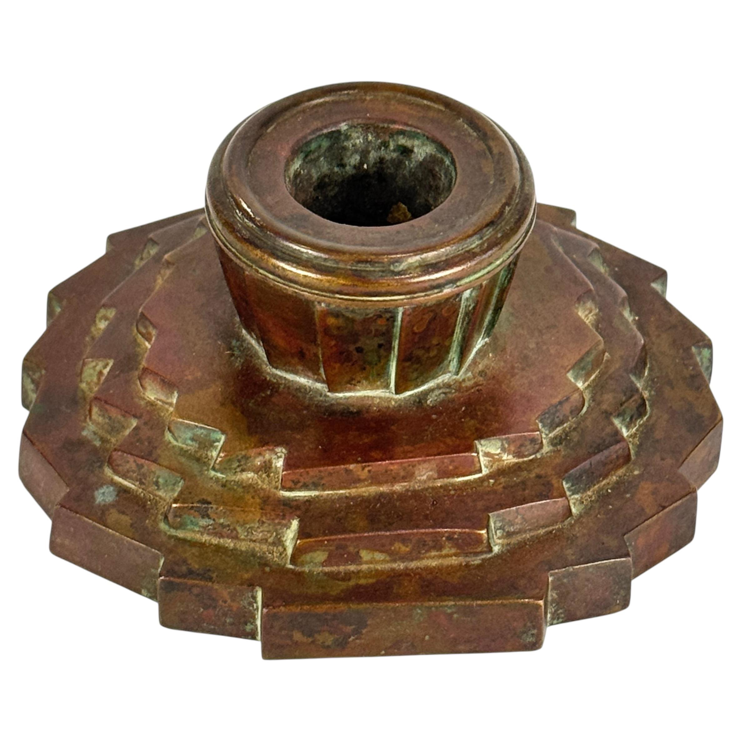 Fine Bronze Art Deco Candlestick of Sculptural Form, Early 20th Century