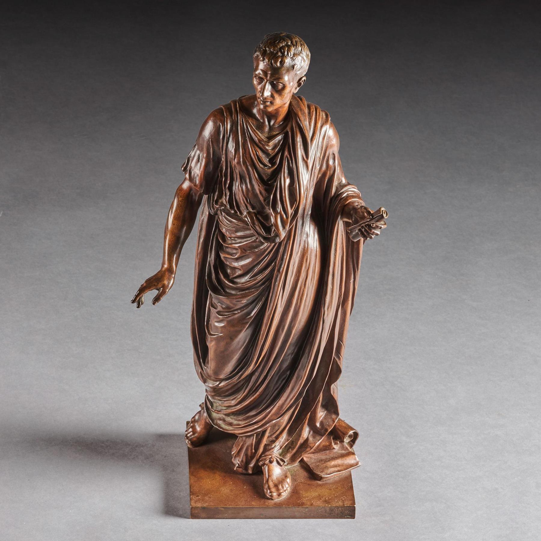 French Fine Bronze Figure of a Roman Orator Probably Julius Cesar by Mathurin Moreau. For Sale