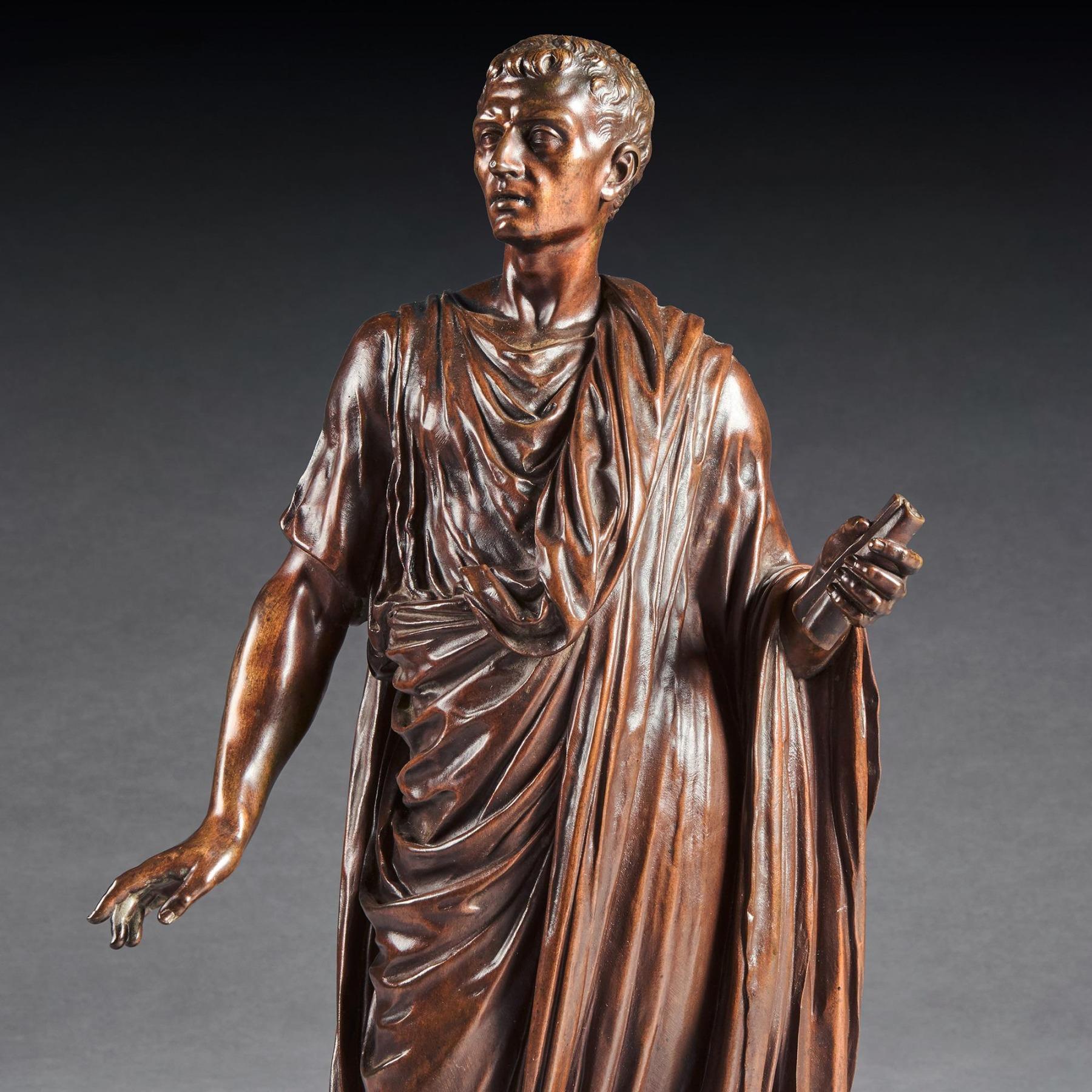 Fine Bronze Figure of a Roman Orator Probably Julius Cesar by Mathurin Moreau. In Good Condition For Sale In Benington, Herts