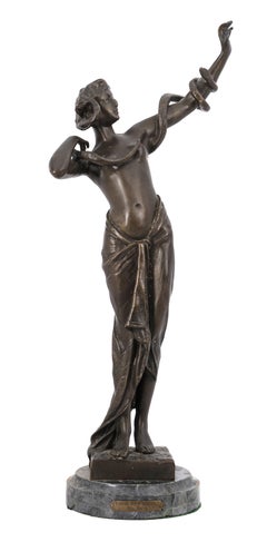 Fine Bronze Figure of a Woman with Serpent After Goldscheider