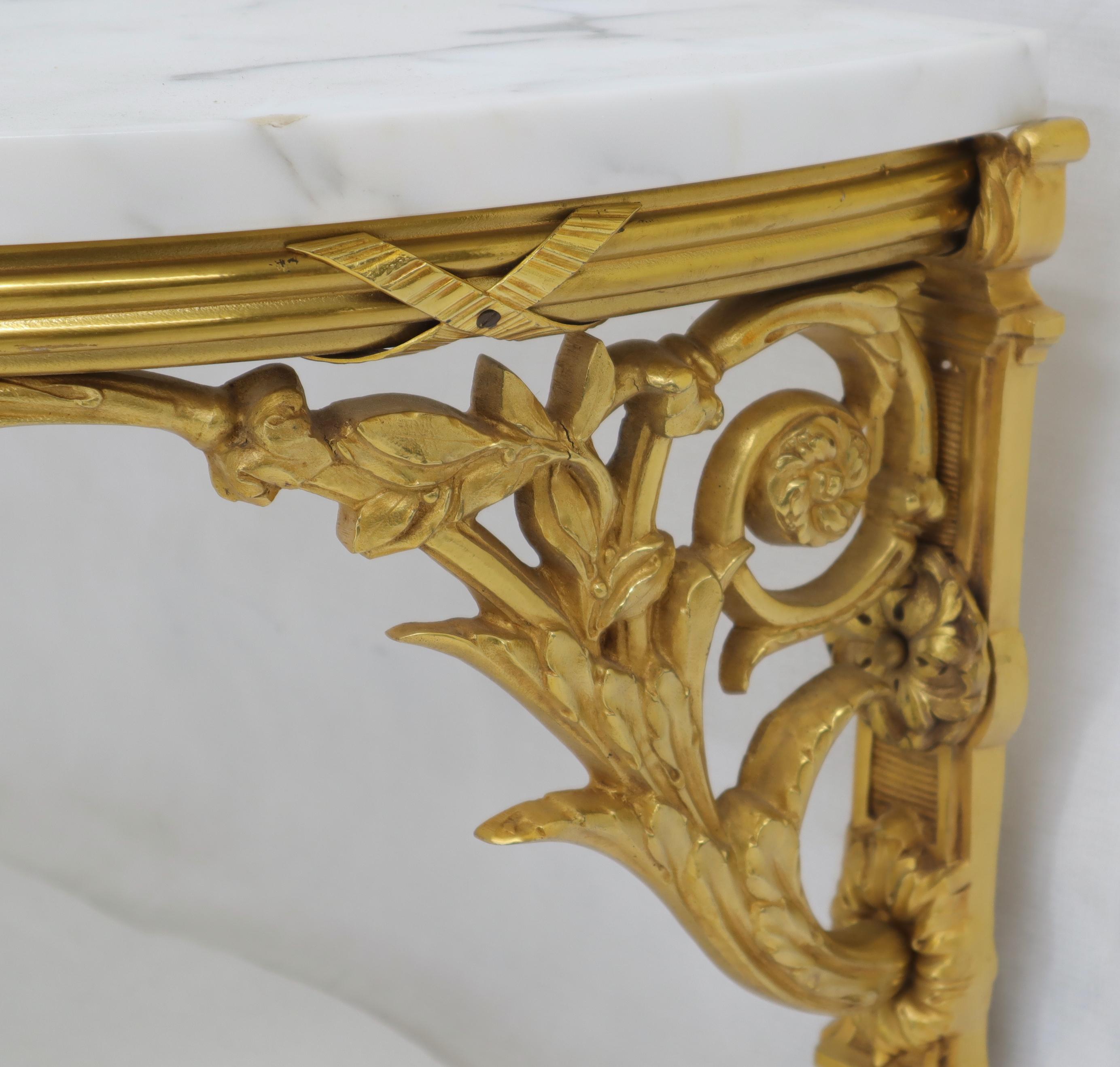 Fine Bronze Marble Top Demilune Console Table For Sale 4