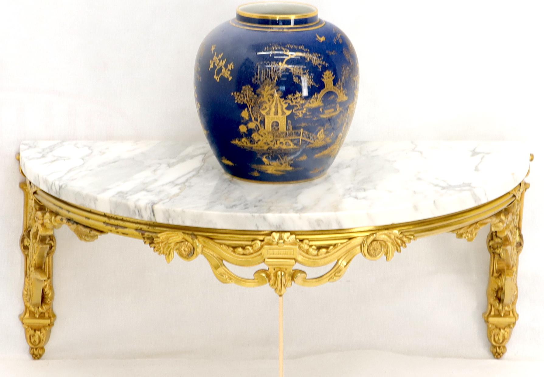 Fine Bronze Marble Top Demilune Console Table For Sale 7