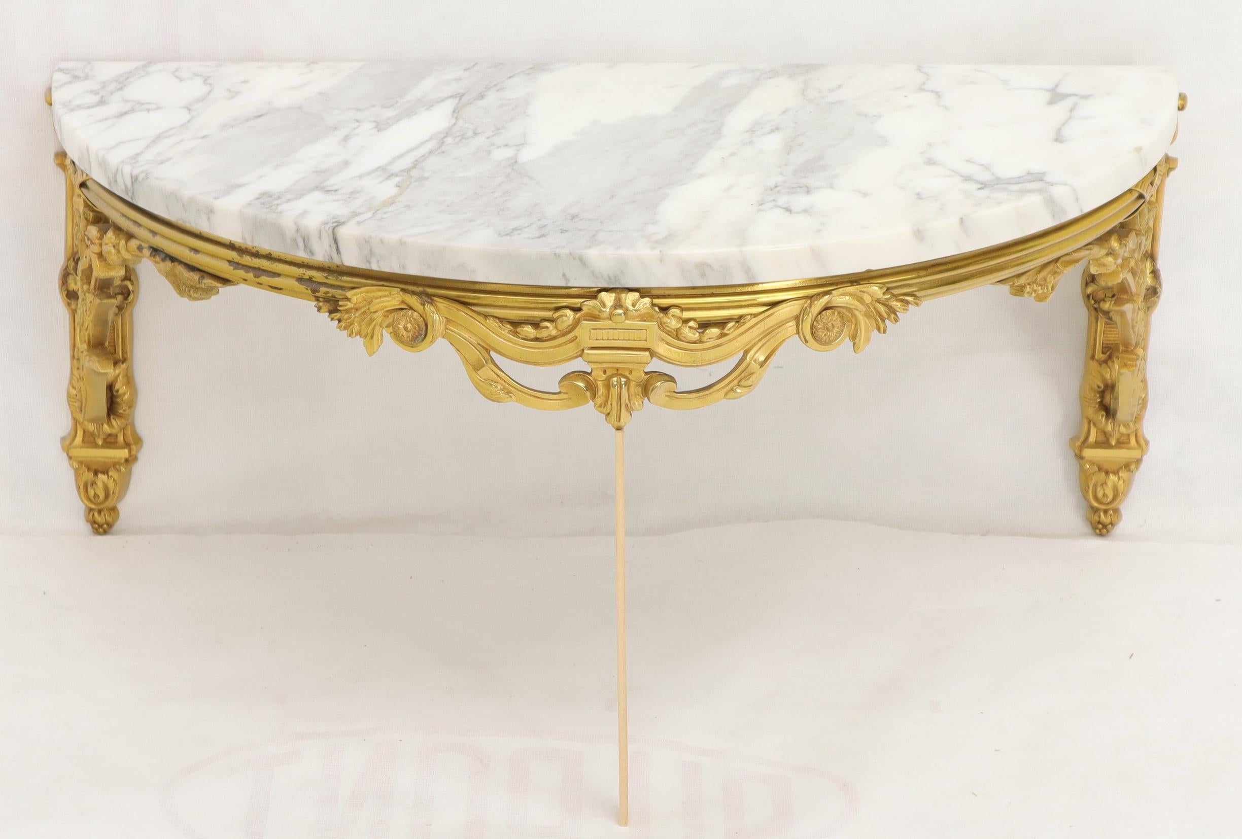 Neoclassical Fine Bronze Marble Top Demilune Console Table For Sale