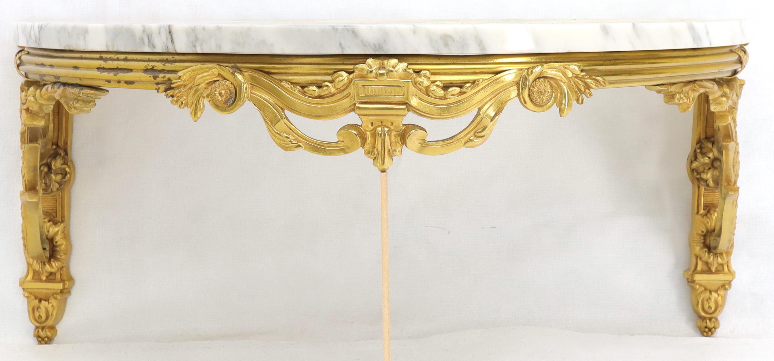 20th Century Fine Bronze Marble Top Demilune Console Table For Sale