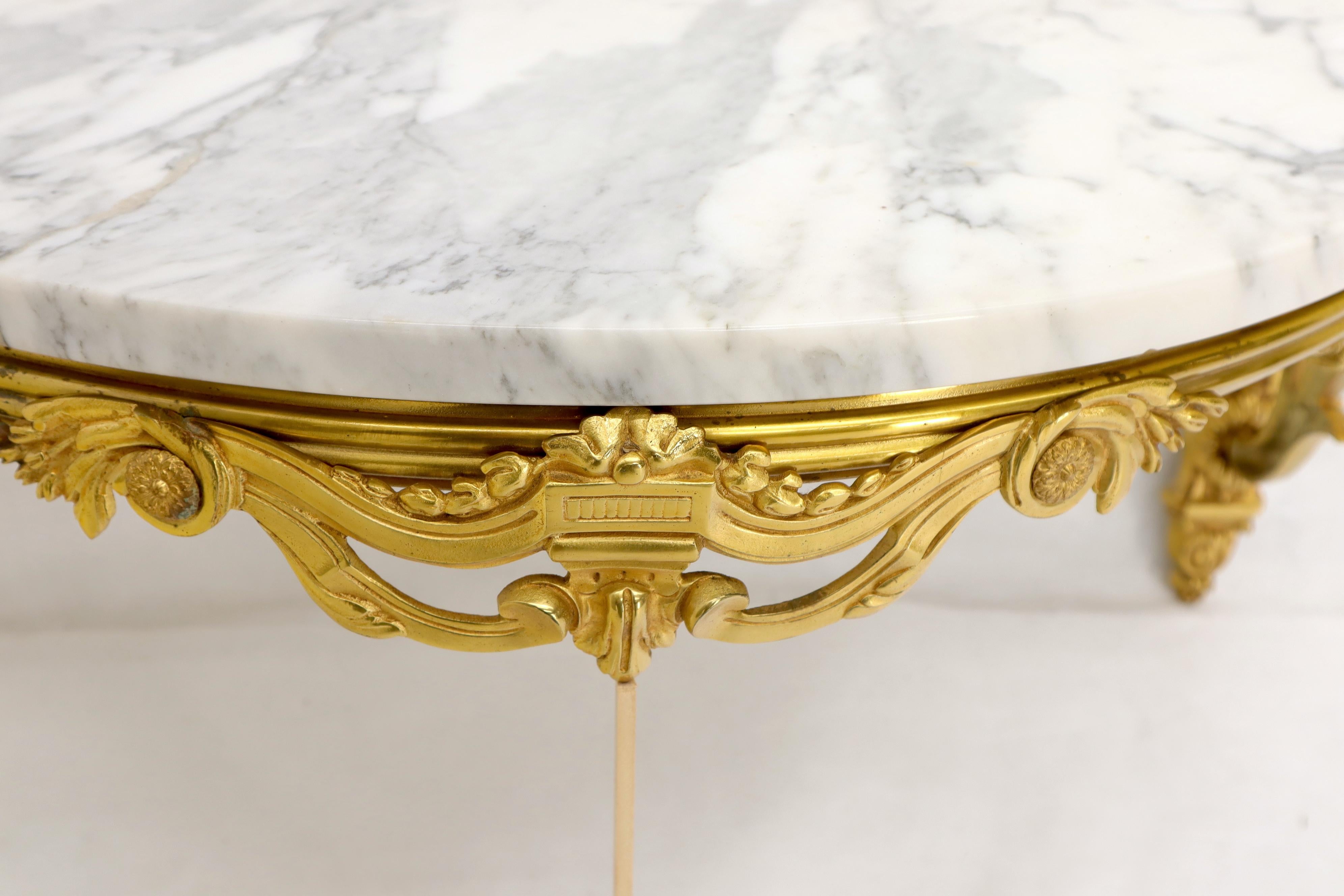 Fine Bronze Marble Top Demilune Console Table For Sale 1