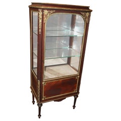 Antique Fine Bronze Mounted French Louis XVI Style Mahogany Glass Shelved Vitrine
