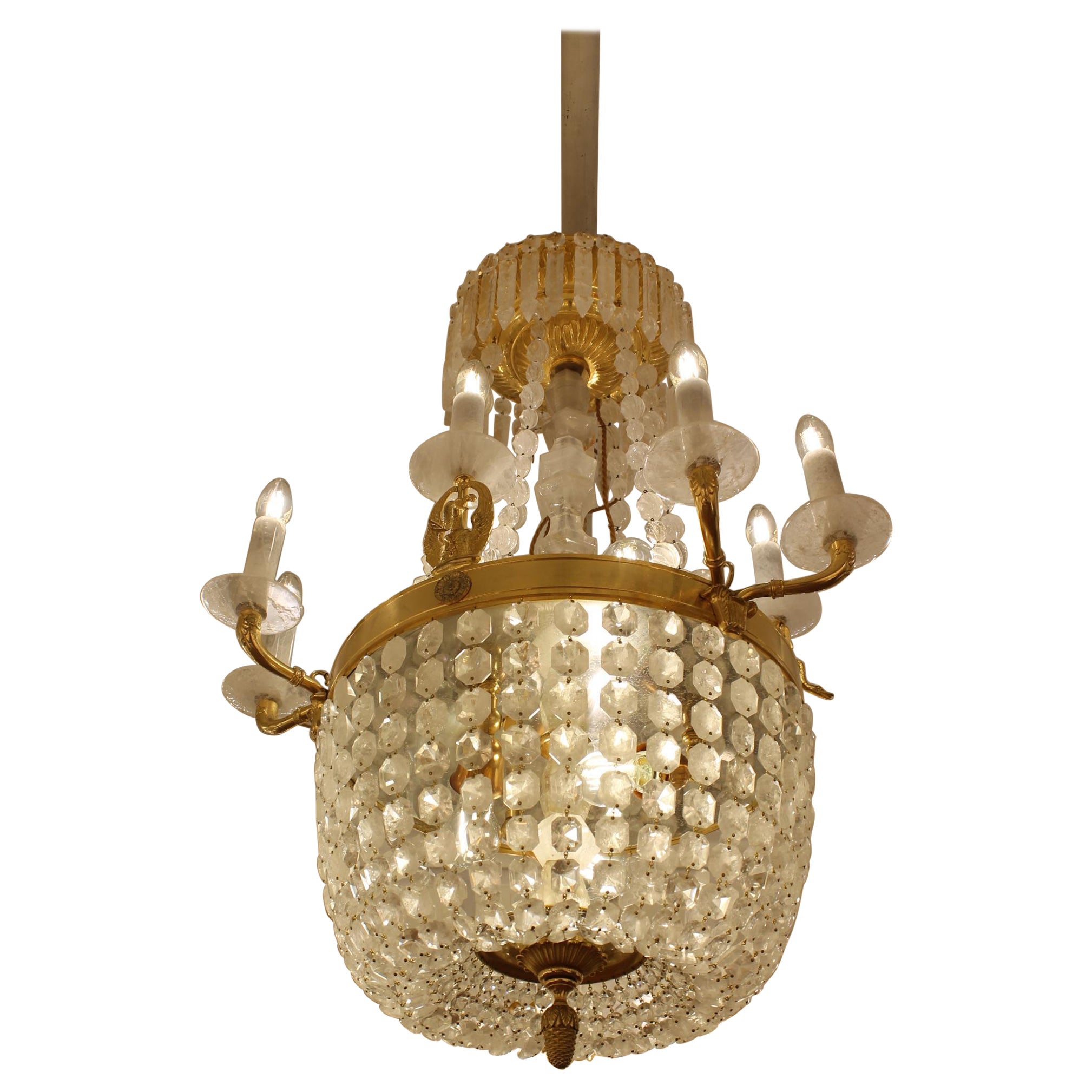 Lampadario in bronzo e cristallo di rocca con 15 luci