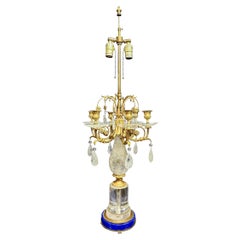 Lampe en bronze fin et cristal de roche sur socle en lapis