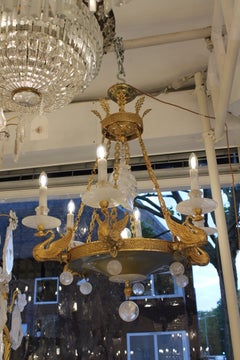 Fine Bronze & Rock Crystal Swan Empire Style Chandelier with 10 Lights