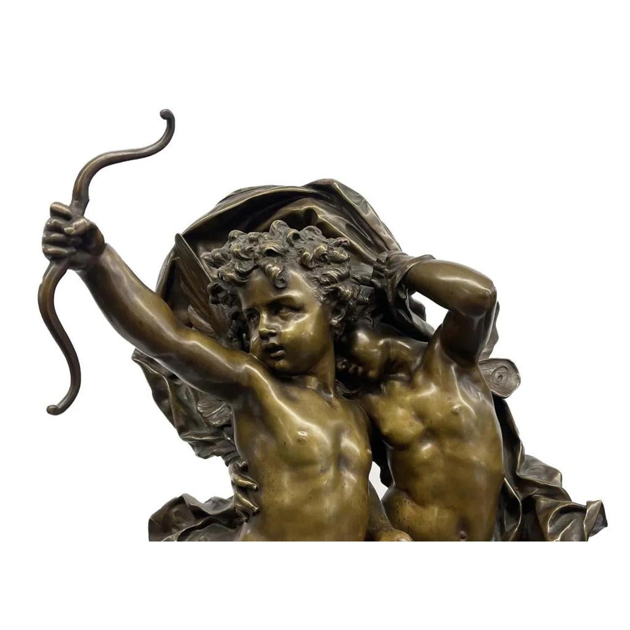 Français Statue en bronze raffiné « L'amour qui ne s'arrête pas » d'Adolphe Itasse d'après Bouguereau en vente