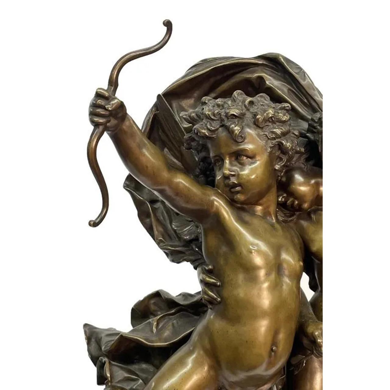 Patiné Statue en bronze raffiné « L'amour qui ne s'arrête pas » d'Adolphe Itasse d'après Bouguereau en vente