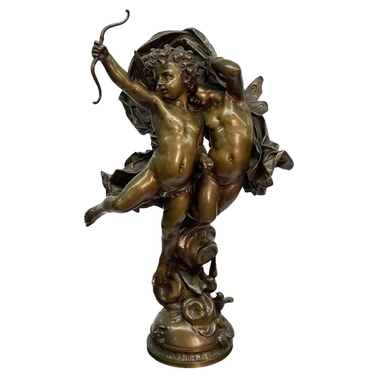 Fine Bronze Statue "The Winning Love" by Adolphe Itasse After Bouguereau For Sale